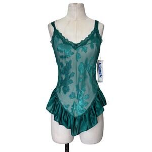 Vintage NWT Triangle Lace Floral Teddy Babydoll Lingerie Top